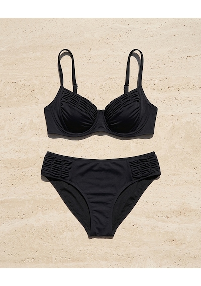 Büyük Beden Balenli Klasik Kesim Toparlayıcı Yüksek Bel Kadın Bikini Takım Siyah