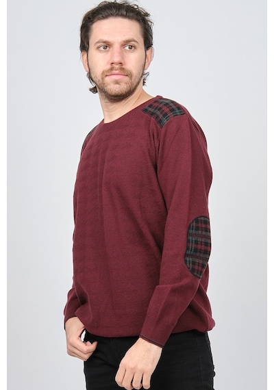 Desen Triko Erkek Bisiklet Yaka Saf Yün Kazak 0246537 Bordo Bordo