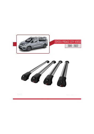 Toyota Proace City Verso 2019-2022 Arası İle Uyumlu Ace-1 Ara Atkı Tavan Barı Gri 4 Adet Bar