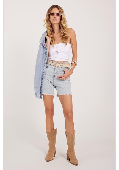 Tudors Kadın Regular Fit Klasik Kesim Pamuklu Açık Mavi Jean Kot Şort-39916 Açık Mavi