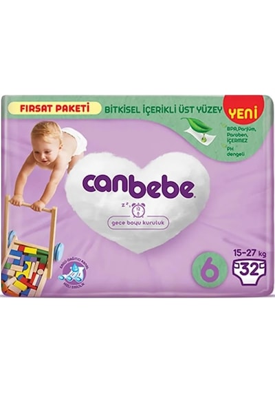 Canbebe Bebek Bezi Beden:6 15-27kg Extra Large 128 Adet 6 Numara