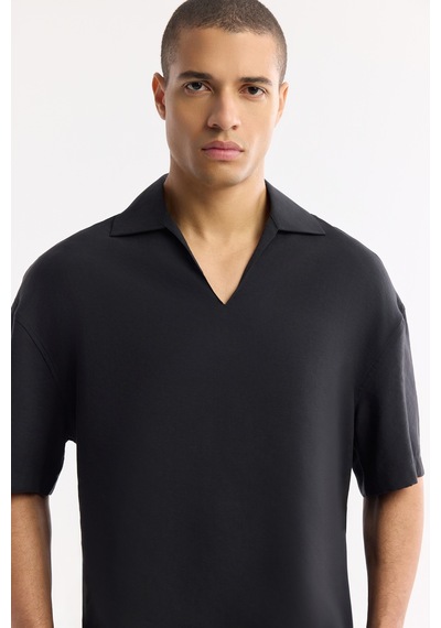 Avva Erkek Siyah Polo Yaka Soft Touch Kısa Kollu Comfort Fit Gömlek A51y2140