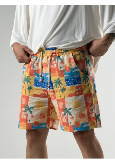 Cocopelli Summer Vibes Patchwork Gabardin Erkek Şort Coc3284 Desenli