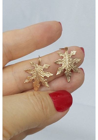 925 Ayar Rose Meşe Yaprağı Gümüş Küpe