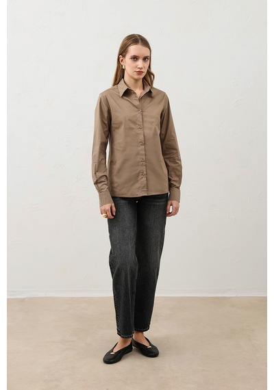 Antioch Basic Slim Fit Kadın Gömlek Vizon