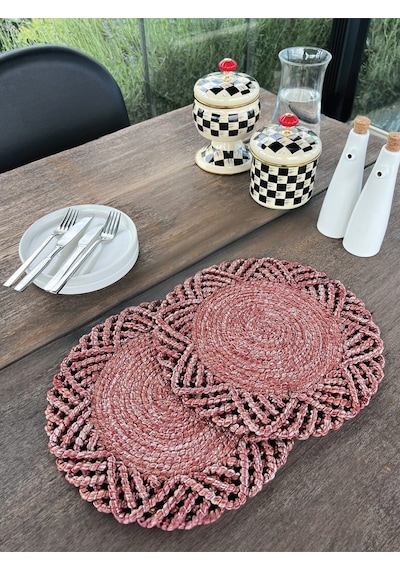 2'li Set Hasır Görünümlü Amerikan Servis-leke Tutmaz Bordo 33 Cm Bordo
