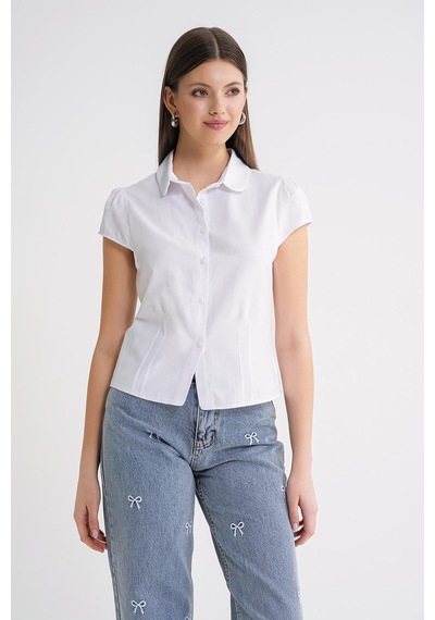 Mixray 4698 Kadın Ay Kol Fit Pensli Gömlek Beyaz