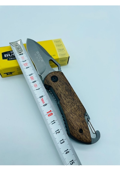 Buck Marka Ahşapkasa X74 MiniKamp Çakı //15cm Gri - Kahverengi