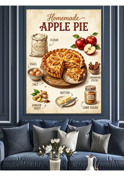 Homemade Apple Pie Tarif Posteri Dekoratif Kanvas - Mdf Ahşap Tablo Çok Renkli