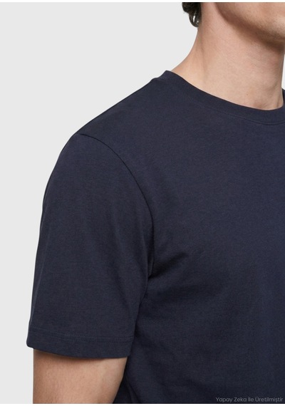 Ramsey Lacivert Düz Pamuk Karışımlı T-shirt