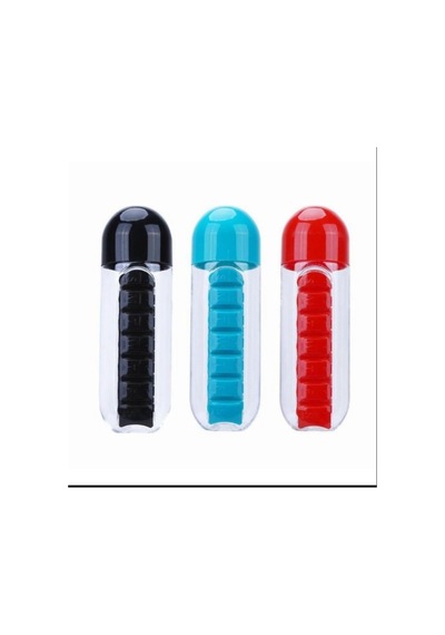 Kutulu Matara Suluk 600ml 7 Günlük Hap Kutusu Organizer Spor Sızdırmaz Su Şişesi 50 x 22