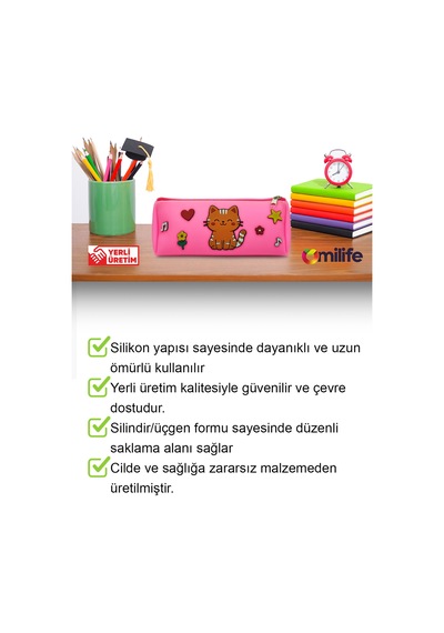 Kedi Tasarımlı PVC Kalem Kutusu – Dayanıklı Silikon Yapı, Çocuklar için Şık ve Pratik Okul Kalemlik Pembe