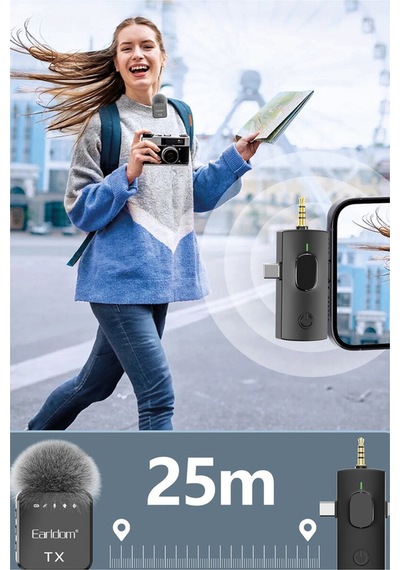 3in1 Kablosuz Yaka Mikrofonu Type-c Lightning Aux Uyumlu Dijital Mikrofon Seti