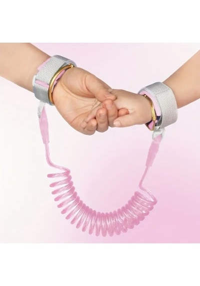 Çocuk Kilitli Anne Cırtlı Güvenlik Bilekliği Pembe Renk