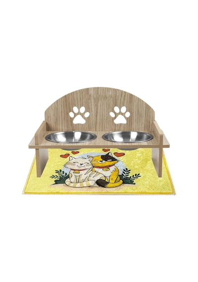 Gobypet Ahşap Kedi Mama Ve Su Kabı İle Paspası, Çift Hazneli Metal Mama Ve Su Kabı, Çift Hazneli Köpek Mama Kabı