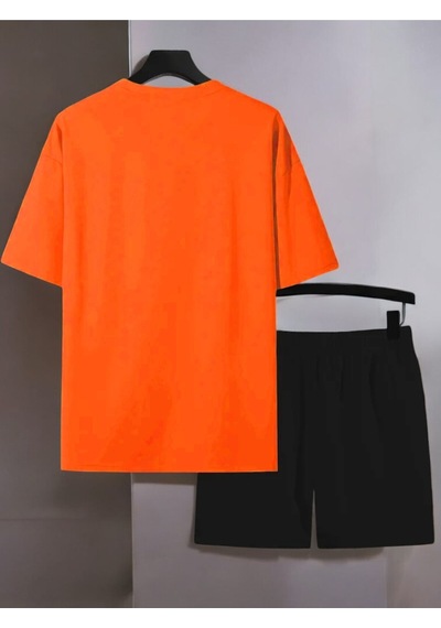 Uyguntarz Unisex Ciao Baskılı Tasarım Şort Takım Turuncu