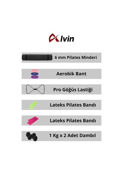 10 Parçalı Tam Donanımlı Pilates Seti 6 Mm Pilates Minderi, Dambıl,aerobik Lateks Bant,göğüs Lastiği Siyah