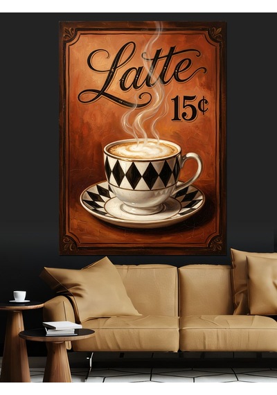 Latte 15 Cent Tabela Dekoratif Kanvas - Mdf Ahşap Tablo