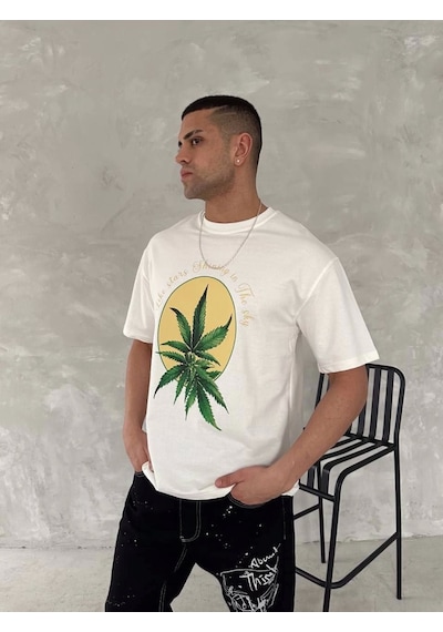 Modi Ön Ve Arka Baskılı Oversize Bisiklet Yaka T-shirt- Beyaz - Mymg153736
