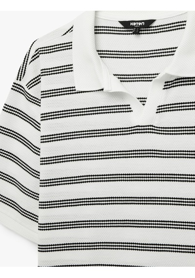 Koton Regular Fit Kısa Kollu Çizgili Polo Yaka Tişört Siyah Çizgili 6sam10073mk
