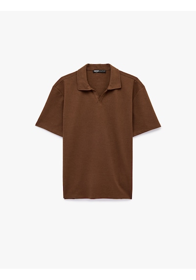 Koton Regular Fit Kısa Kollu Dokulu Polo Yaka Tişört Kahverengi 6sam10007mk Kahve