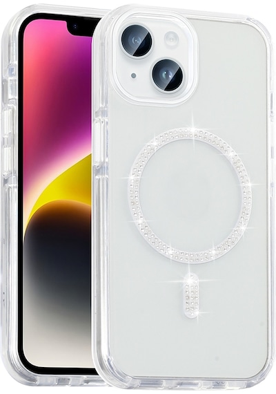 Apple Uyumlu iPhone 13 Kılıf Taşlı Tasarım M-safe Şarj Özellikli Mkst Koment Silikon Kapak - Gold Altın