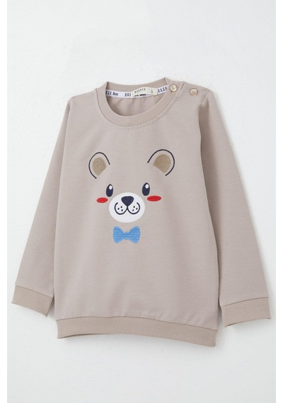 Breeze Erkek Bebek Eşofman Takım Mutlu Köpekçik Nakışlı 9 Ay-3 Yaş, Vizon Vizon