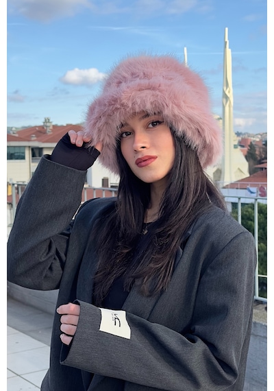 Mollycrush Suni Kürk Bucket Kalpak Şapka Pembe