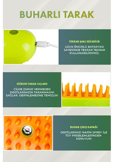 Novashıp Buharlı Kedi Köpek Tarağı Kedi Yıkama Fırçası Köpek Tarağı Sarı & Yeşil