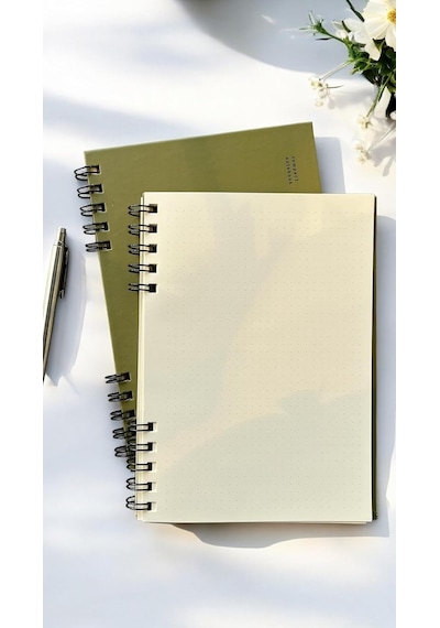 Spiralli 80 Yaprak Noktalı A5 Defter, Not Defteri, Okul Defteri, 4 Farklı Renk Seçeneği 03 Olive Green Çok Renkli