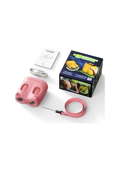 387 Pembe 2'si 1 Arada Dijital Çocuk Mikroskobu & Dürbün - 1000x Büyütme, 1000 Metre Menzil, 2 Mp Full Hd Ekranlı Eğitici Bilim Kiti