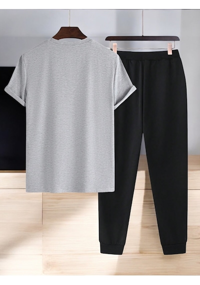 Uyguntarz Unisex Dr: Ayı Tasarım Basklı Tshirt Eşofman Takımı Gri