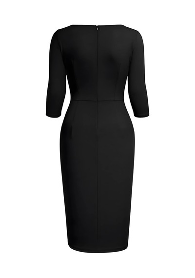 Kadın Büyük Beden Siyah Bodycon Fırfırlı Yırtmaçlı Büyük Beden Elbise Siyah