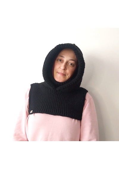 Kemzey Handmade El Yapımı Balaklava, Örgü Şapkalı Boyunluk , Yünlü Şapka Siyah