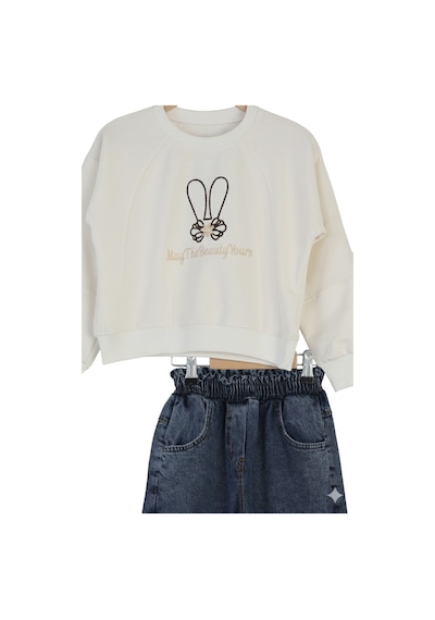 Erdem Kıds Kız Çocuk Bayramlık Günlük - Casual Geniş-bol Paça Palazzo Kot Pantolon-sweatshirt İkili Takım Beyaz - Mavi Beyaz - Mavi Erdem Kıds Kız Çocuk Bayramlık Günlük - Casual Geniş-bol Paça Palazzo Kot Pantolon-sweatshirt İkili Takım Beyaz - Mavi Beyaz - Mavi