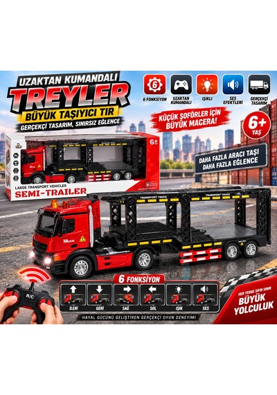 Uzaktan Kumandalı Treyler 6 Fonksiyonlu Büyük Taşıyıcı Tır Oyuncak Semi Trailer Çocuk Oyuncağı