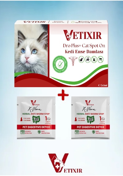 Kedi Bitkisel İç Dış Bit Pire Uzaklaştırıcı Ense Bitkisel Damla Seti - 5 Damla 2 Tablet