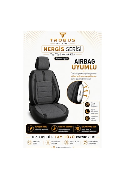 Renault Clio 5 2020 Ve Sonrası Uyumlu Nergis Serisi Füme Siyah Oto Koltuk Kılıfı