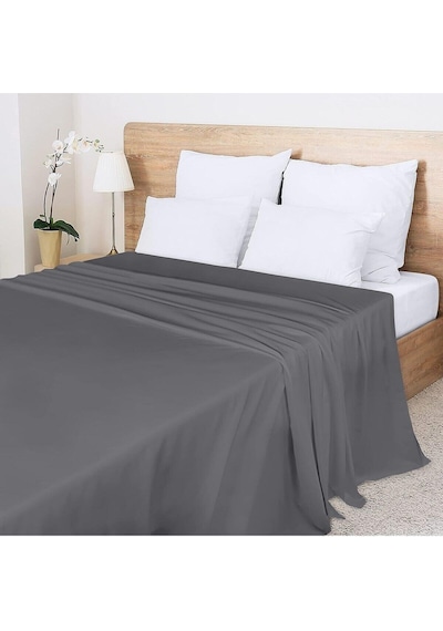 Battal Boy Düz Çarşaf Pamuklu Kumaş Lastiksiz Çarşaf 240x260 Antrasit
