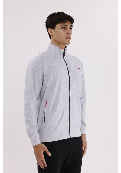 Rowinger Cepli Dik Yaka Tam Fermuarlı Göğüs Arma Detaylı Rahat Kalıp Mevsimlik Sweatshirt Grey