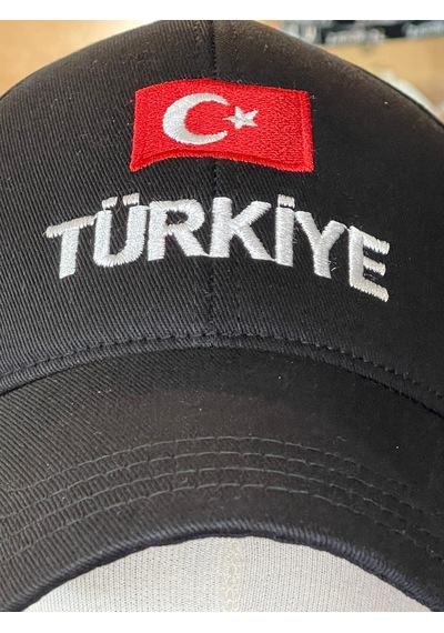 Hamze Türkiye Bayrak Nakış Pamuklu Unisex Cap Şapka Siyah