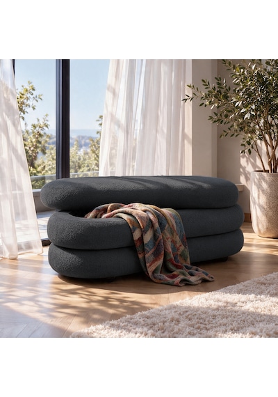 İnarch Dizayn Naturis Sandıklı Bench Depolama Alanlı Modern Puf Koyu Gri