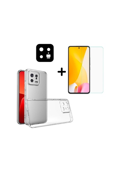 Xiaomi Mi 13 İle Uyumlu Kılıf Şeffaf Temperli Kırılmaz Cam Ekran Ve Kamera Lens Koruyucu Seti