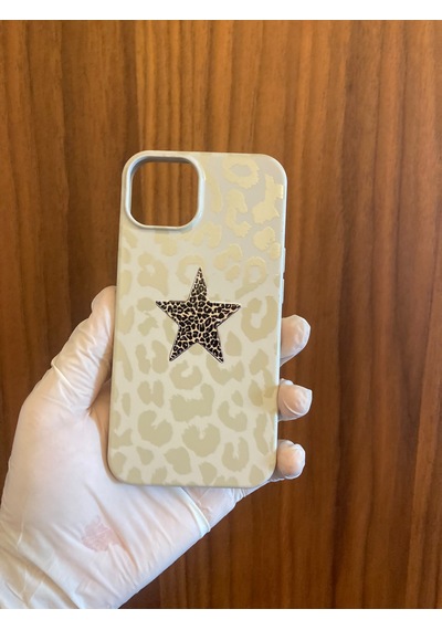 Apple iPhone Uyumlu 13/14 Leopar Baskılı İçi Kadife Silikon Telefon Kılıfı Krem