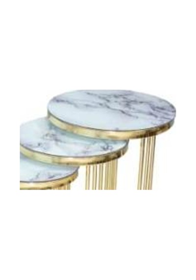 Brc C Zigon Sehpa 3'Lü 1070 Beyaz Mermer Desen Gold Parlak Piri