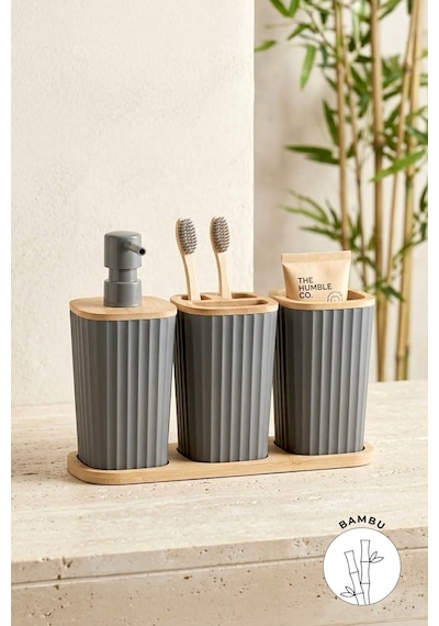 Safir Bambu 3'lü Set Antrasıt Gri