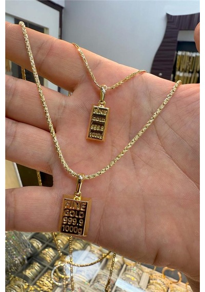 Külçe Büyük Boy 14 K Renk Altın 60 Cm Kolye Gold
