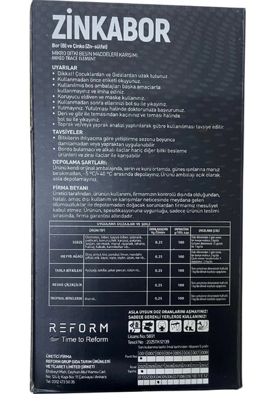 Zinkabor Ec Fertilizer Mikro Elementli Gübre 1kg 1 kg
