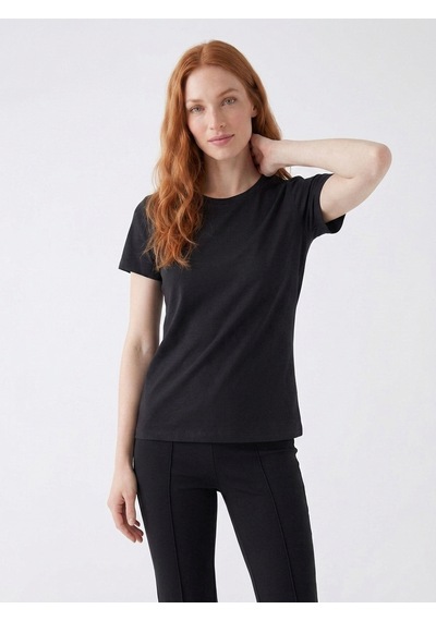 Noux Pamuk Basic Esnek Bisiklet Yaka T-shirt Siyah