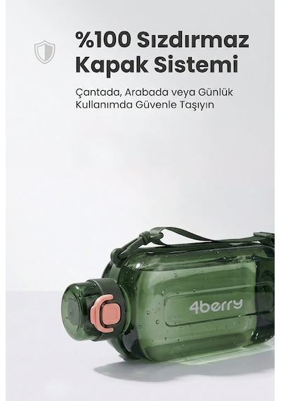750 Ml Spor Matara Sızdırmaz Kapaklı, Tek Elle Kullanım, Askılı Taşınabilir Su Şişesi Yeşil